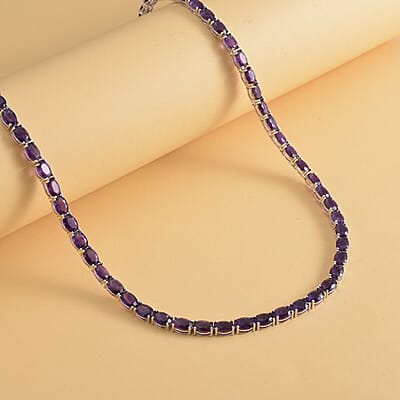 D'Joy Amethyst 47.85 ctw Tennis Necklace in Rhodium Over Sterling Silver 18 Inches