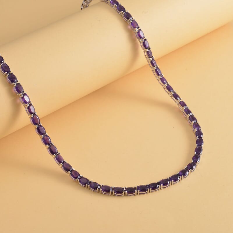 D'Joy Amethyst 47.85 ctw Tennis Necklace in Rhodium Over Sterling Silver 18 Inches