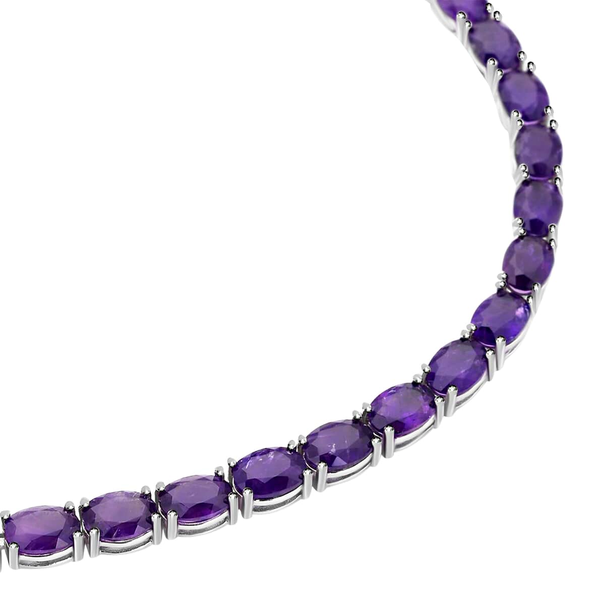 Doorbuster Amethyst Tennis Necklace (18 Inches) in Rhodium Over Sterling Silver (16 g) 43.50 ctw image number 2