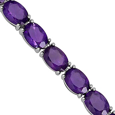 D'Joy Amethyst 47.85 ctw Tennis Necklace in Rhodium Over Sterling Silver 18 Inches