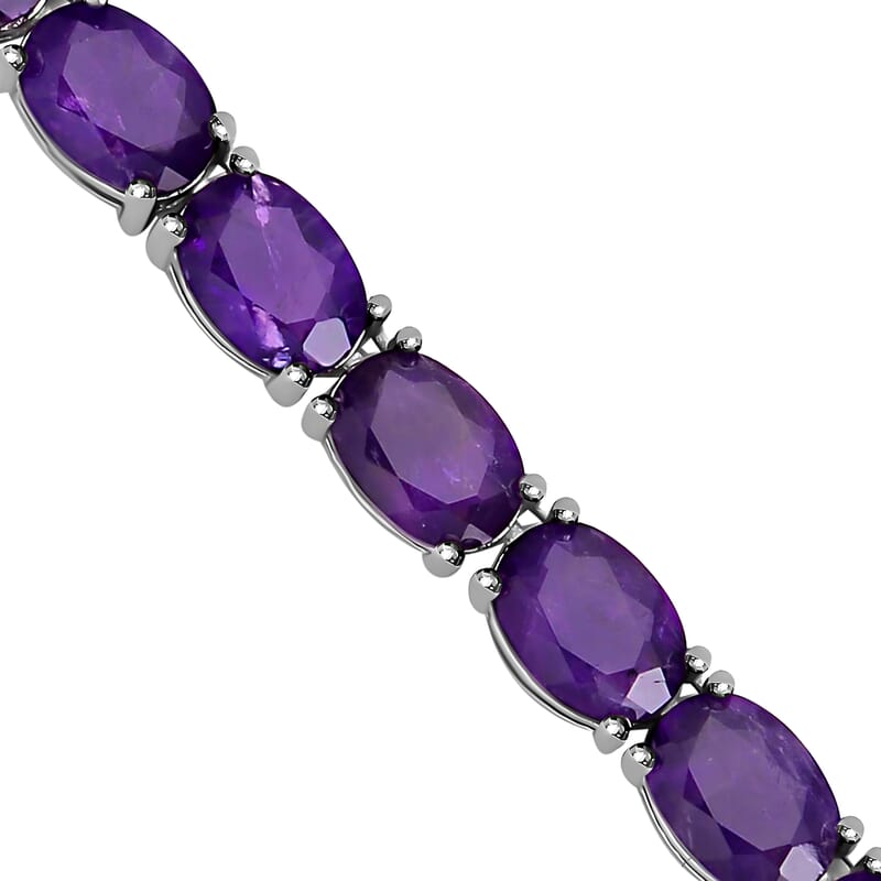 D'Joy Amethyst 47.85 ctw Tennis Necklace in Rhodium Over Sterling Silver 18 Inches