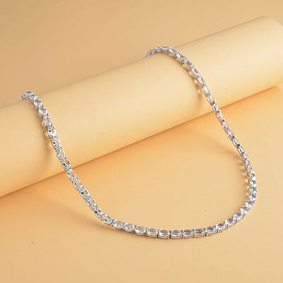 D'Joy Sky Blue Topaz 63.40 ctw Necklace in Rhodium Over Sterling Silver, Silver Tennis Necklace 18 Inches