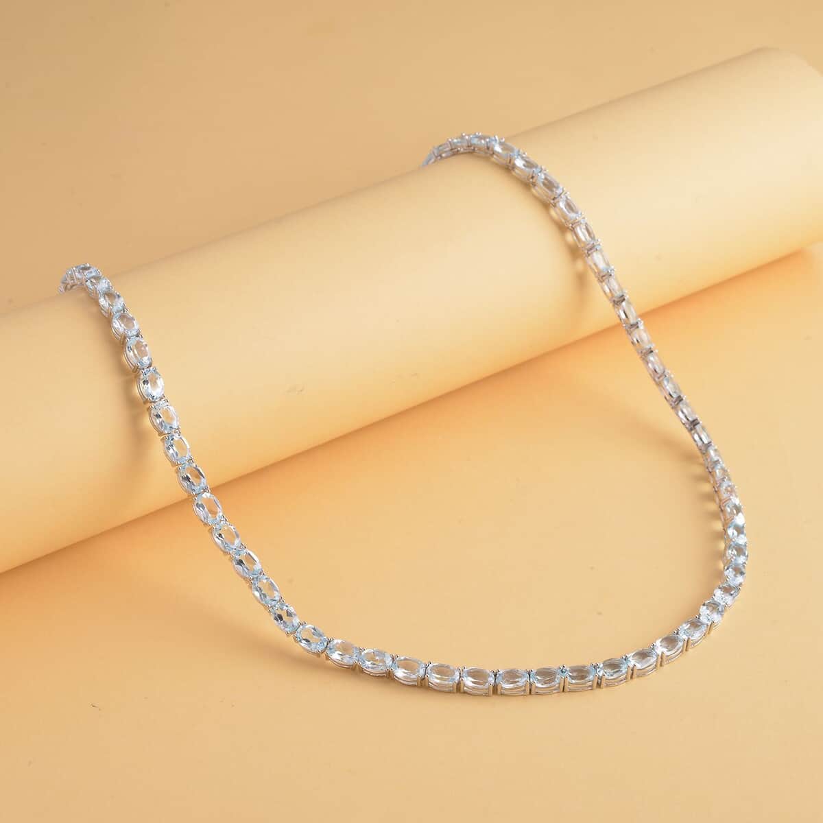 Sky Blue Topaz Necklace in Rhodium Over Sterling Silver, Silver Tennis Necklace 59.85 ctw (18 Inches) image number 1