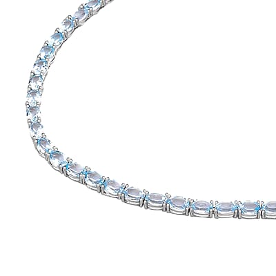 D'Joy Sky Blue Topaz 63.40 ctw Necklace in Rhodium Over Sterling Silver, Silver Tennis Necklace 18 Inches
