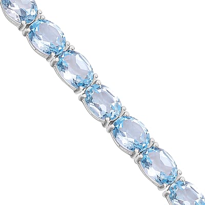 D'Joy Sky Blue Topaz 63.40 ctw Necklace in Rhodium Over Sterling Silver, Silver Tennis Necklace 18 Inches