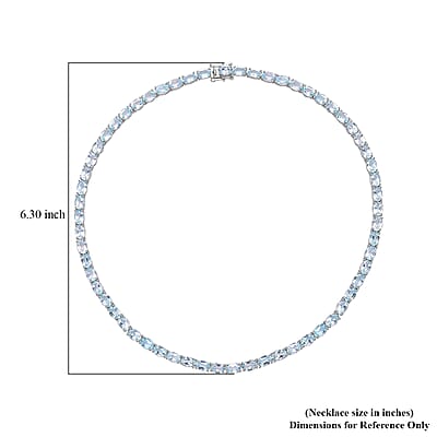 D'Joy Sky Blue Topaz 63.40 ctw Necklace in Rhodium Over Sterling Silver, Silver Tennis Necklace 18 Inches