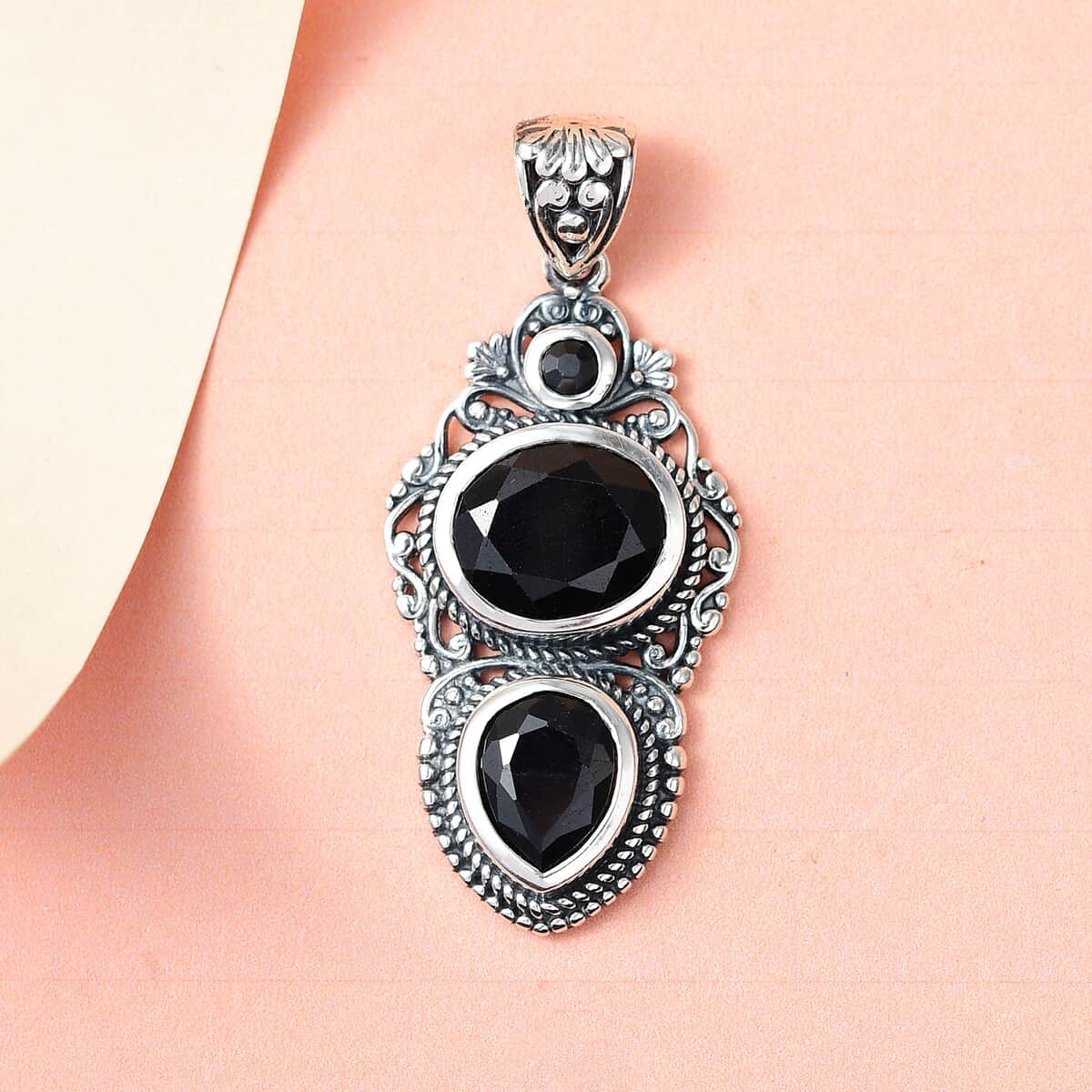 Artisan Crafted Australian Midnight Sapphire Fancy Pendant in Sterling Silver 9.25 ctw image number 2