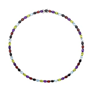 Multi Gemstone Necklace in Rhodium Over Sterling Silver, Silver Tennis Necklace 54.10 ctw (18 Inches)