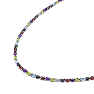 Multi Gemstone Necklace in Rhodium Over Sterling Silver, Silver Tennis Necklace 54.10 ctw (18 Inches)
