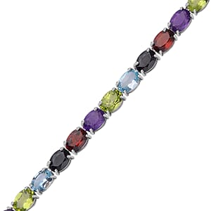 Multi Gemstone Necklace in Rhodium Over Sterling Silver, Silver Tennis Necklace 54.10 ctw (18 Inches)