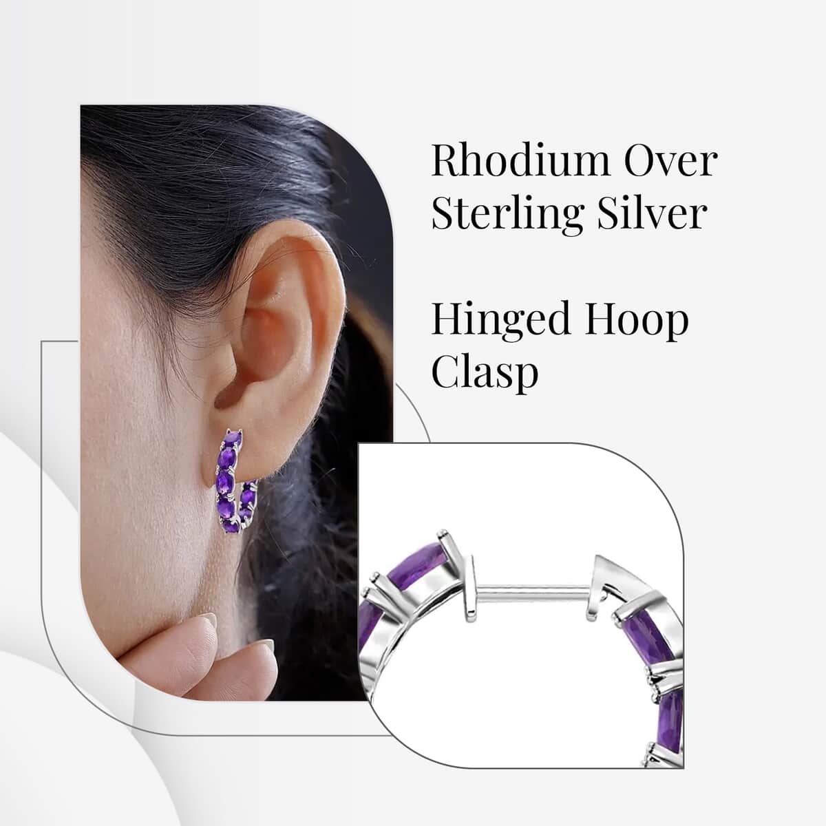 Amethyst Earrings in Rhodium Over Sterling Silver, Inside Out Hoops, Silver Hoops 13.65 ctw image number 3