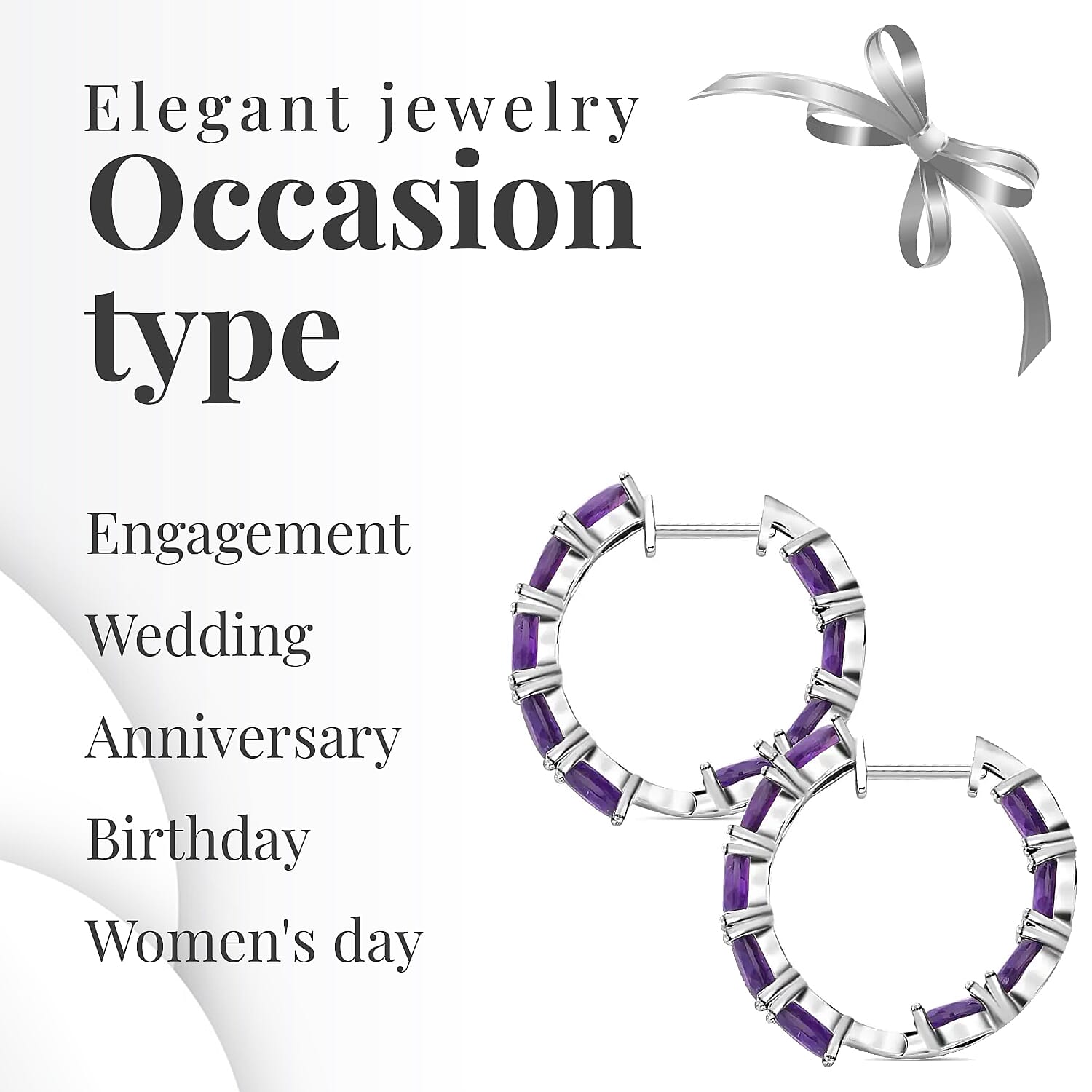 Amethyst Earrings in Rhodium Over Sterling Silver, Inside Out Hoops, Silver Hoops 13.65 ctw
