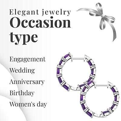 Amethyst Earrings in Rhodium Over Sterling Silver, Inside Out Hoops, Silver Hoops 13.65 ctw
