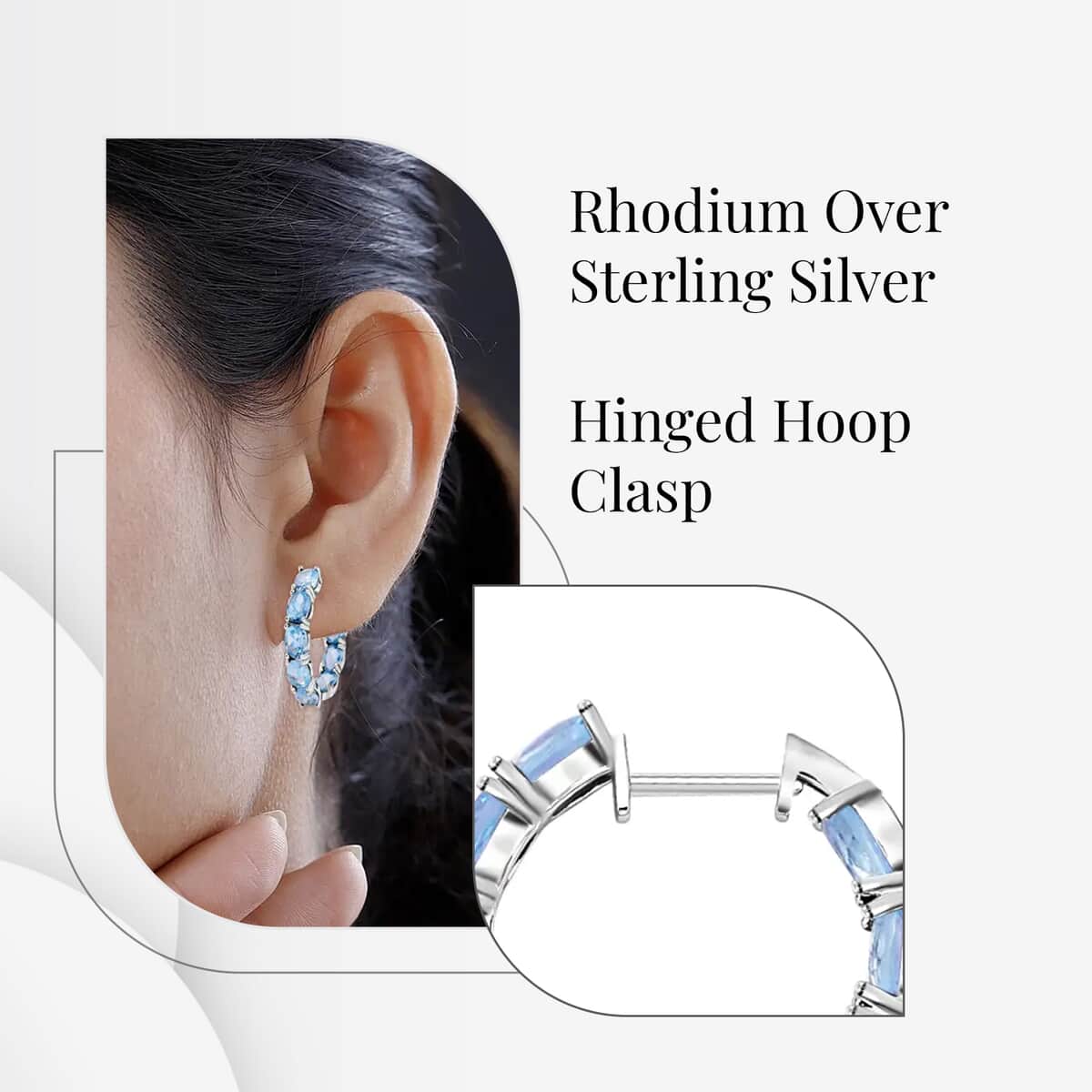 Sky Blue Topaz Earrings in Rhodium Over Sterling Silver, Inside Out Hoops, Silver Hoops 16.90 ctw image number 2