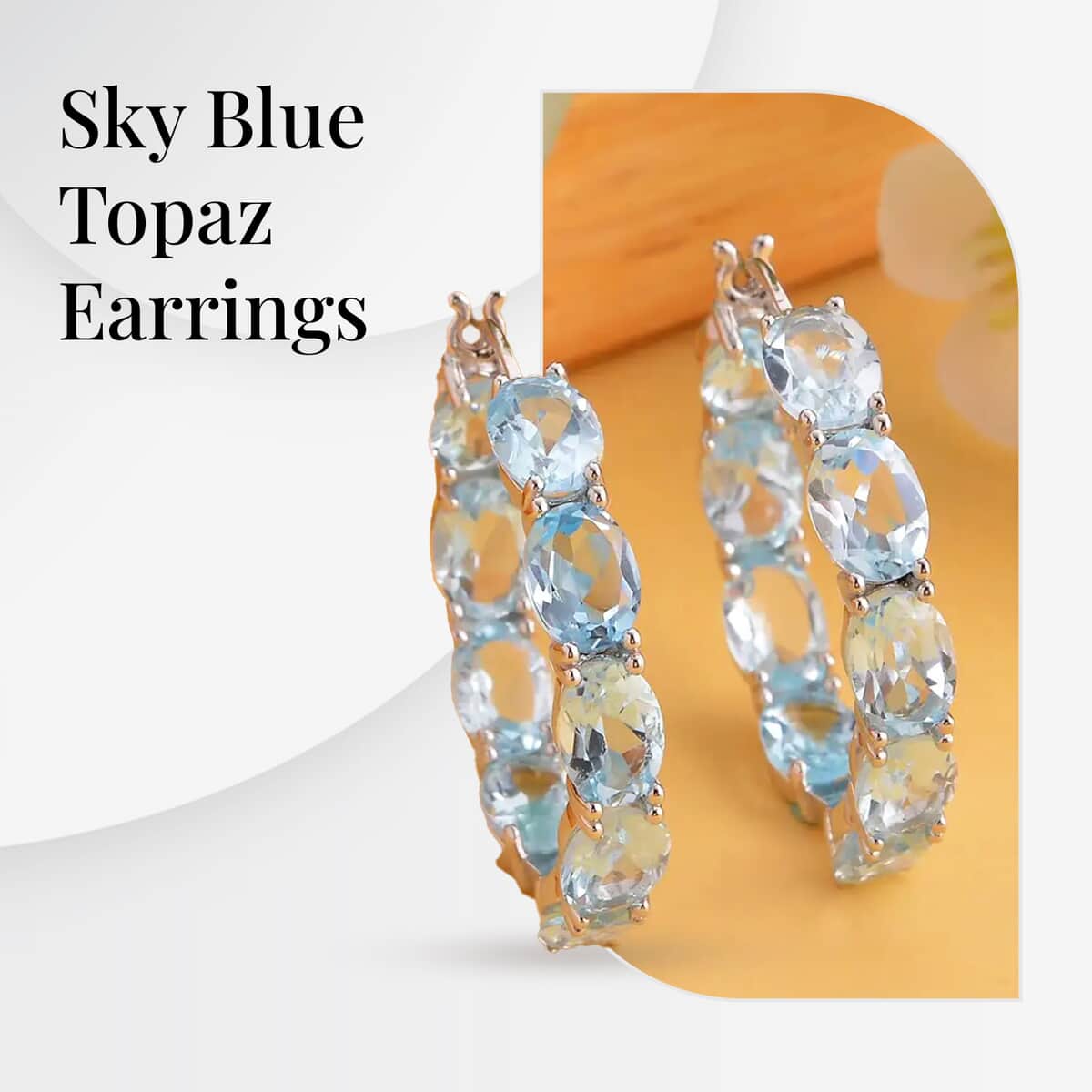 Sky Blue Topaz Earrings in Rhodium Over Sterling Silver, Inside Out Hoops, Silver Hoops 16.90 ctw image number 3