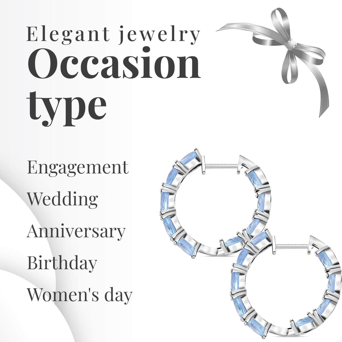 Sky Blue Topaz Earrings in Rhodium Over Sterling Silver, Inside Out Hoops, Silver Hoops 16.90 ctw image number 4