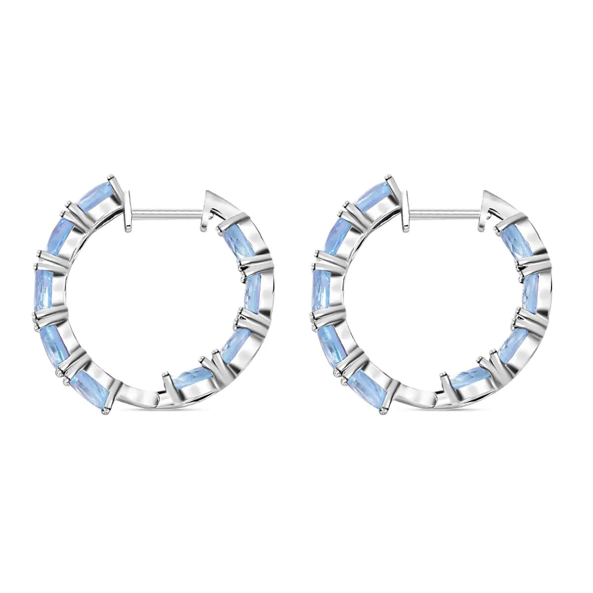 Sky Blue Topaz Earrings in Rhodium Over Sterling Silver, Inside Out Hoops, Silver Hoops 16.90 ctw image number 5