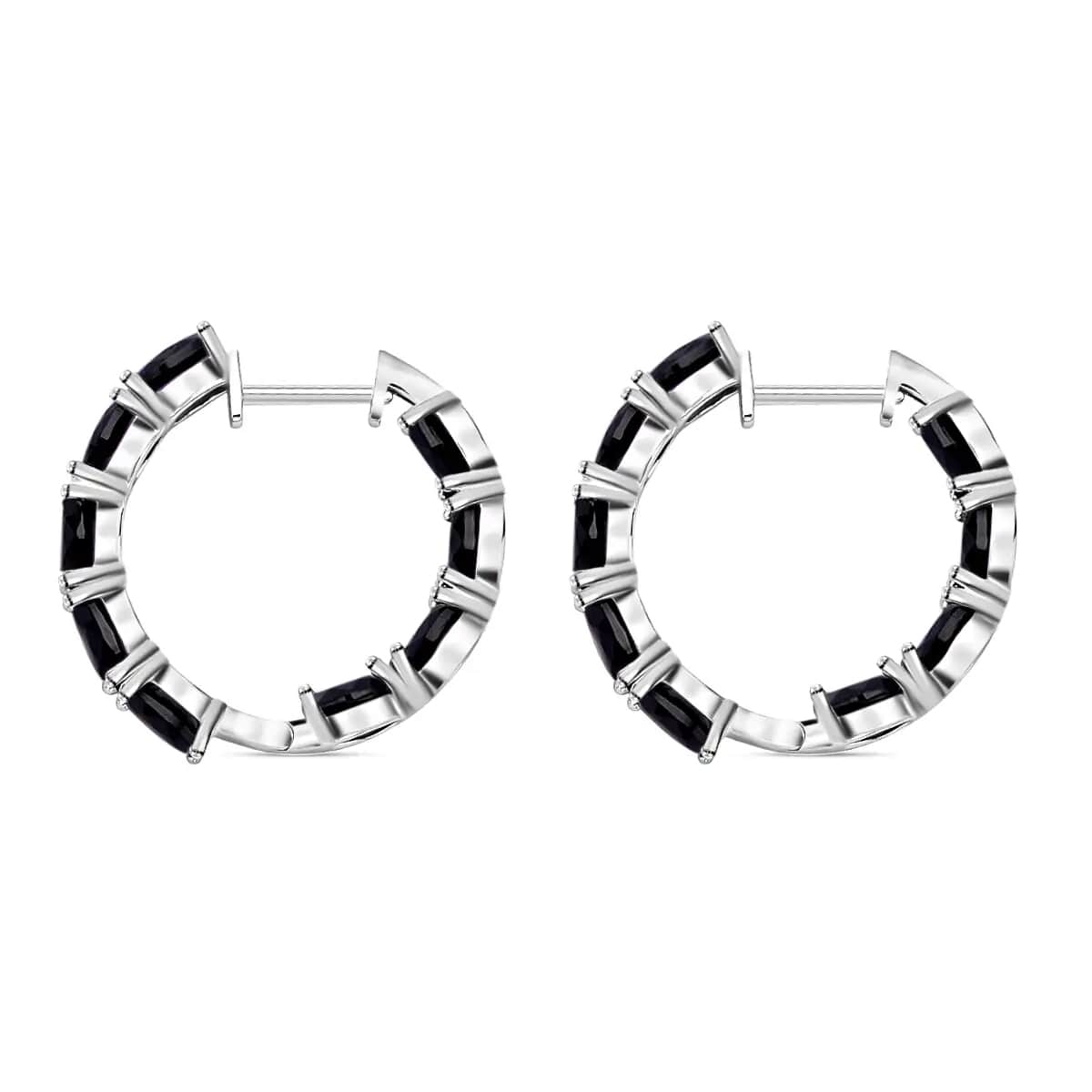 Thai Black Spinel Earrings in Rhodium Over Sterling Silver, Inside Out Hoops, Silver Hoops 15.75 ctw image number 5