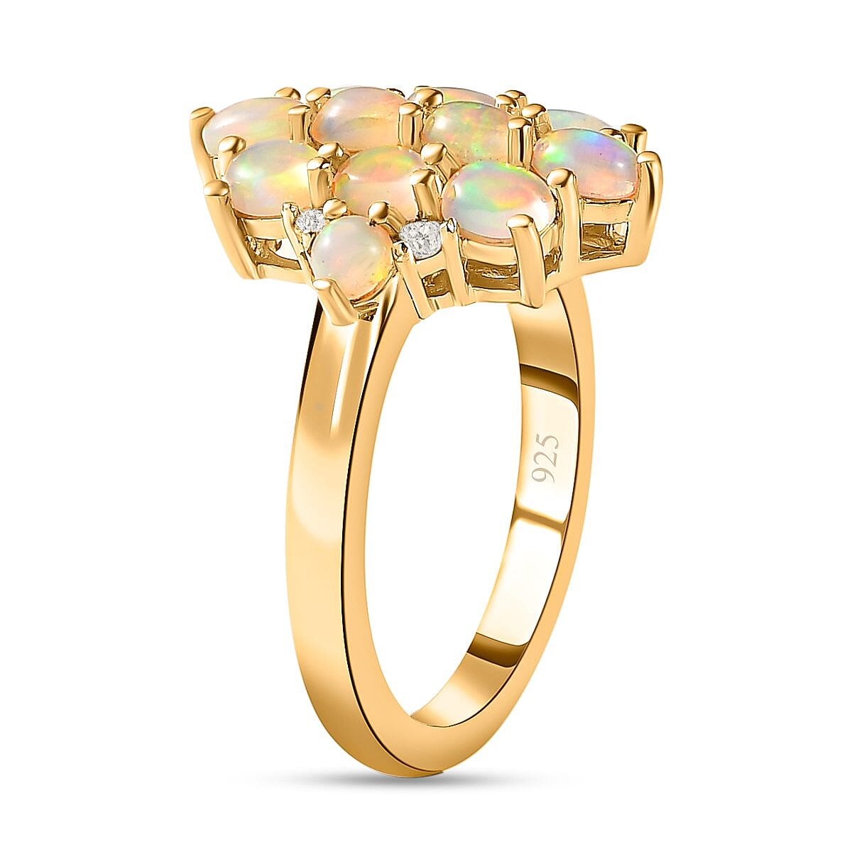 Ethiopian Welo Opal and White Zircon 1.50 ctw Ring in Vermeil Yellow Gold Over Sterling Silver (Size 6.5)