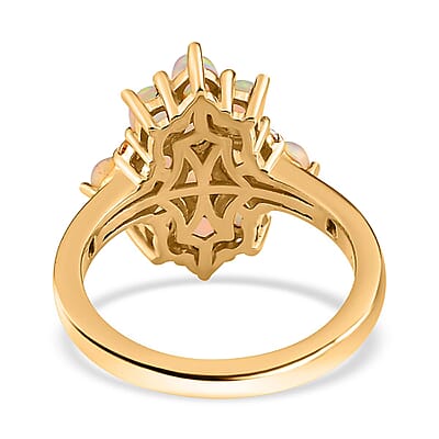Ethiopian Welo Opal and White Zircon 1.50 ctw Ring in Vermeil Yellow Gold Over Sterling Silver (Size 6.5)