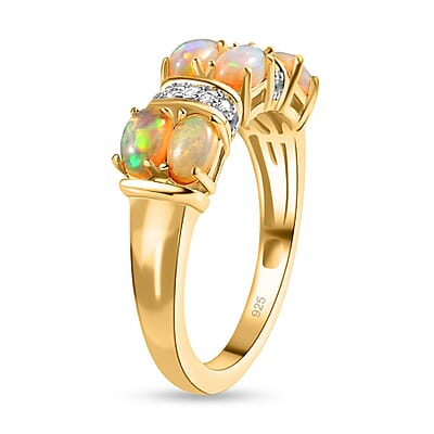 Ethiopian Welo Opal and White Zircon 1.10 ctw Ring in Vermeil Yellow Gold Over Sterling Silver (Size 11.5)