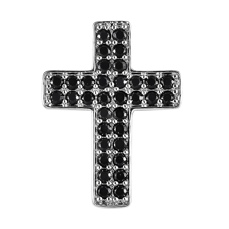 Karis Thai Black Spinel 1.70 ctw Cross Pendant without Chain in Platinum Bond