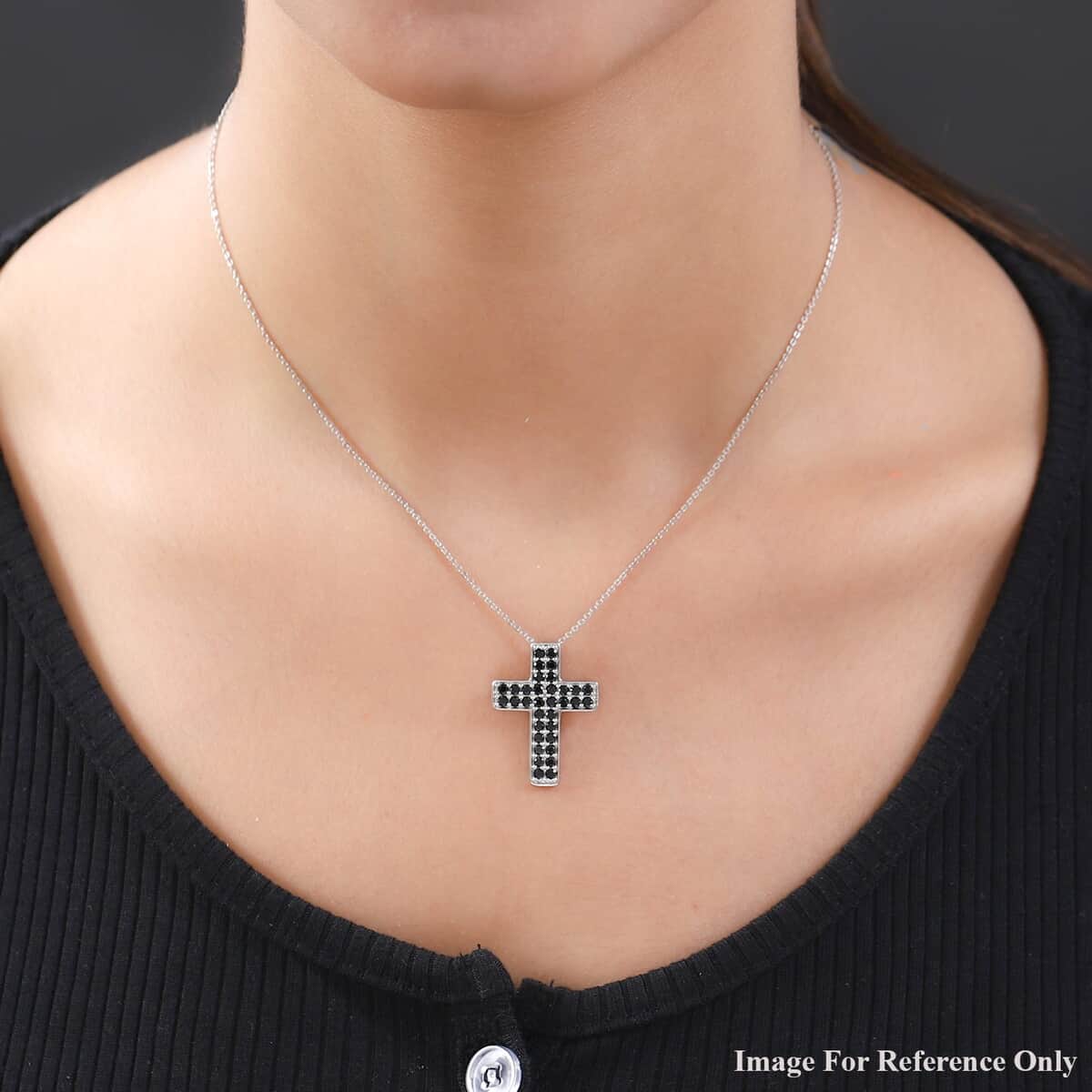 Karis Thai Black Spinel Cross Pendant in Platinum Bond 1.70 ctw image number 2