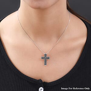 Karis Thai Black Spinel 1.70 ctw Cross Pendant without Chain in Platinum Bond