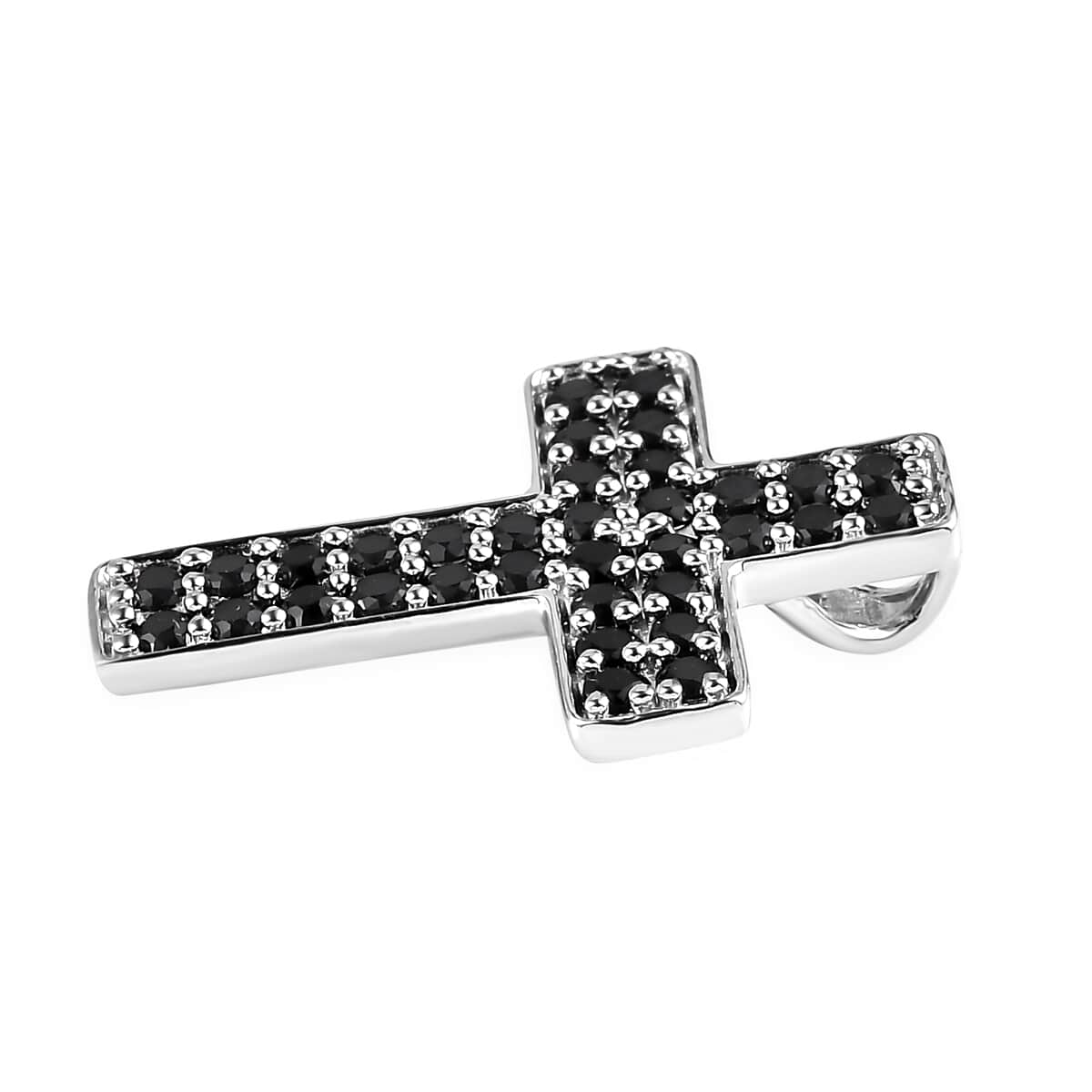 Karis Thai Black Spinel Cross Pendant in Platinum Bond 1.70 ctw image number 3