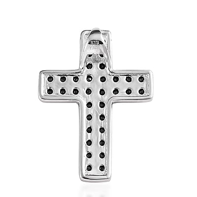 Karis Thai Black Spinel 1.70 ctw Cross Pendant without Chain in Platinum Bond