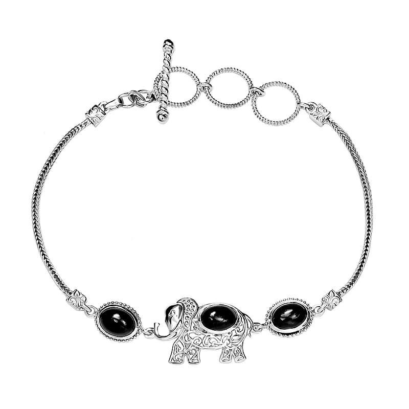Thai Black Spinel 3.30 ctw Bracelet in Platinum Over Sterling Silver (7.50 In)