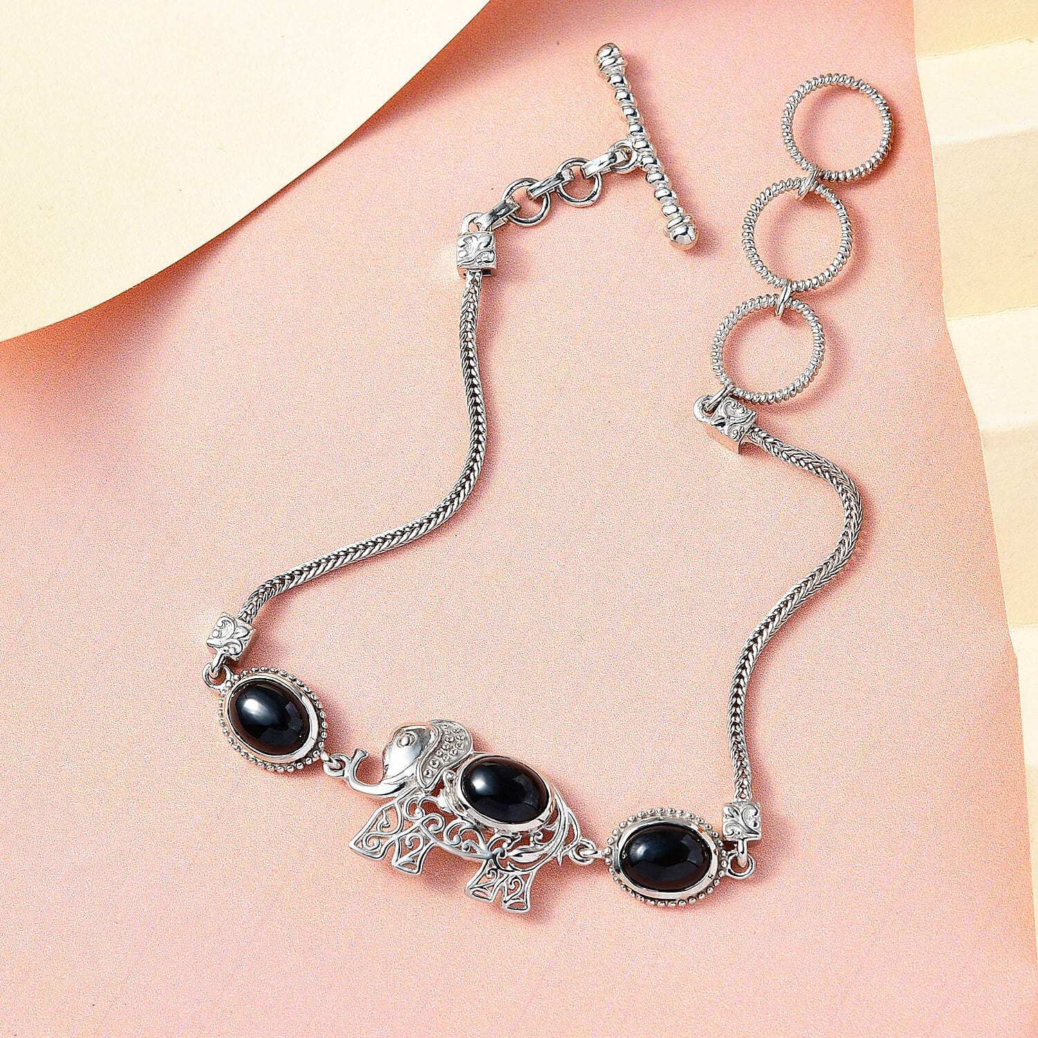 Thai Black Spinel 3.30 ctw Bracelet in Platinum Over Sterling Silver (7.50 In)