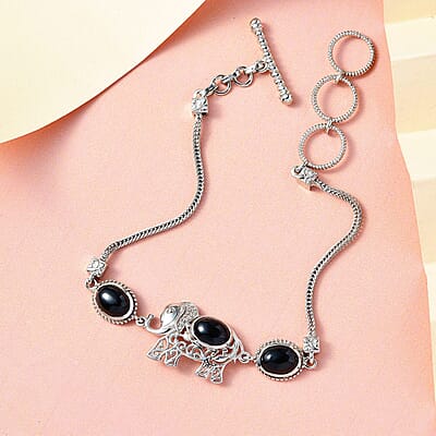 Thai Black Spinel 3.30 ctw Bracelet in Platinum Over Sterling Silver (7.50 In)