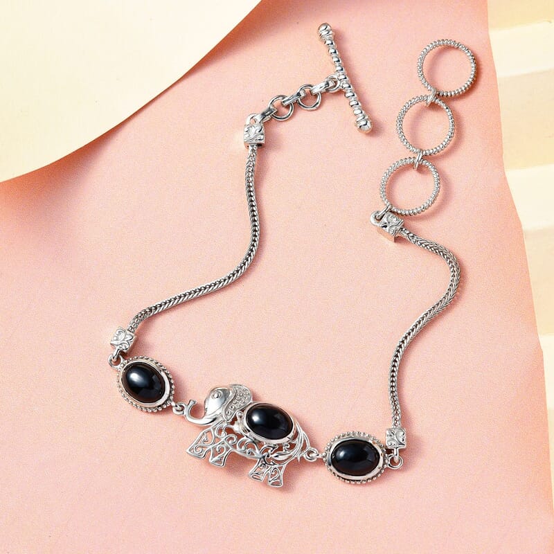 Thai Black Spinel 3.30 ctw Bracelet in Platinum Over Sterling Silver (7.50 In)