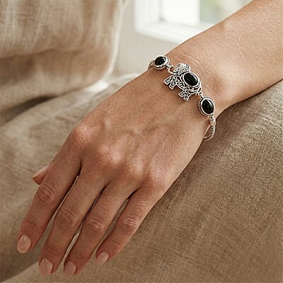 Thai Black Spinel 3.30 ctw Bracelet in Platinum Over Sterling Silver (7.50 In)