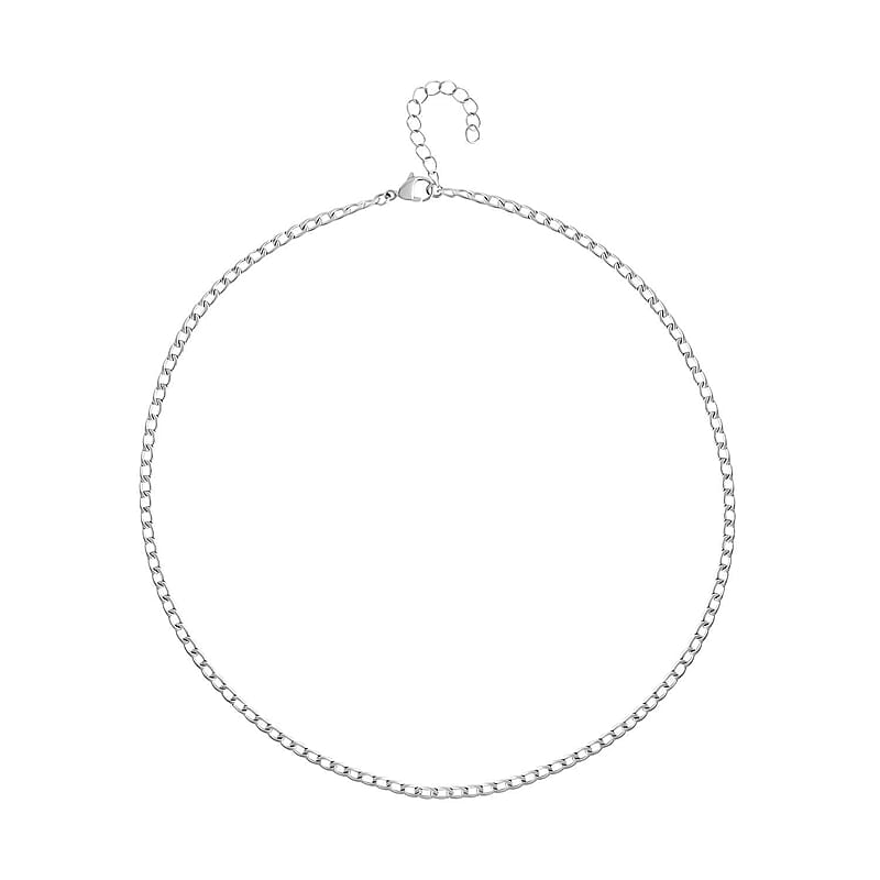 Curb Necklace (19.5 Inches) in Stainless Steel , Tarnish-Free, Waterproof, Sweat Proof Jewelry