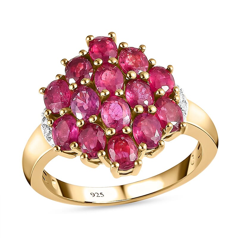 African Ruby (FF), White Zircon 3.60 ctw Ring in 14K Yellow Gold Over Sterling Silver (Size 11.5)