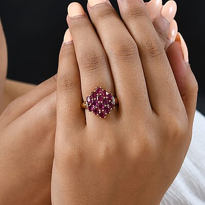 African Ruby (FF), White Zircon 3.60 ctw Ring in 14K Yellow Gold Over Sterling Silver (Size 11.5)