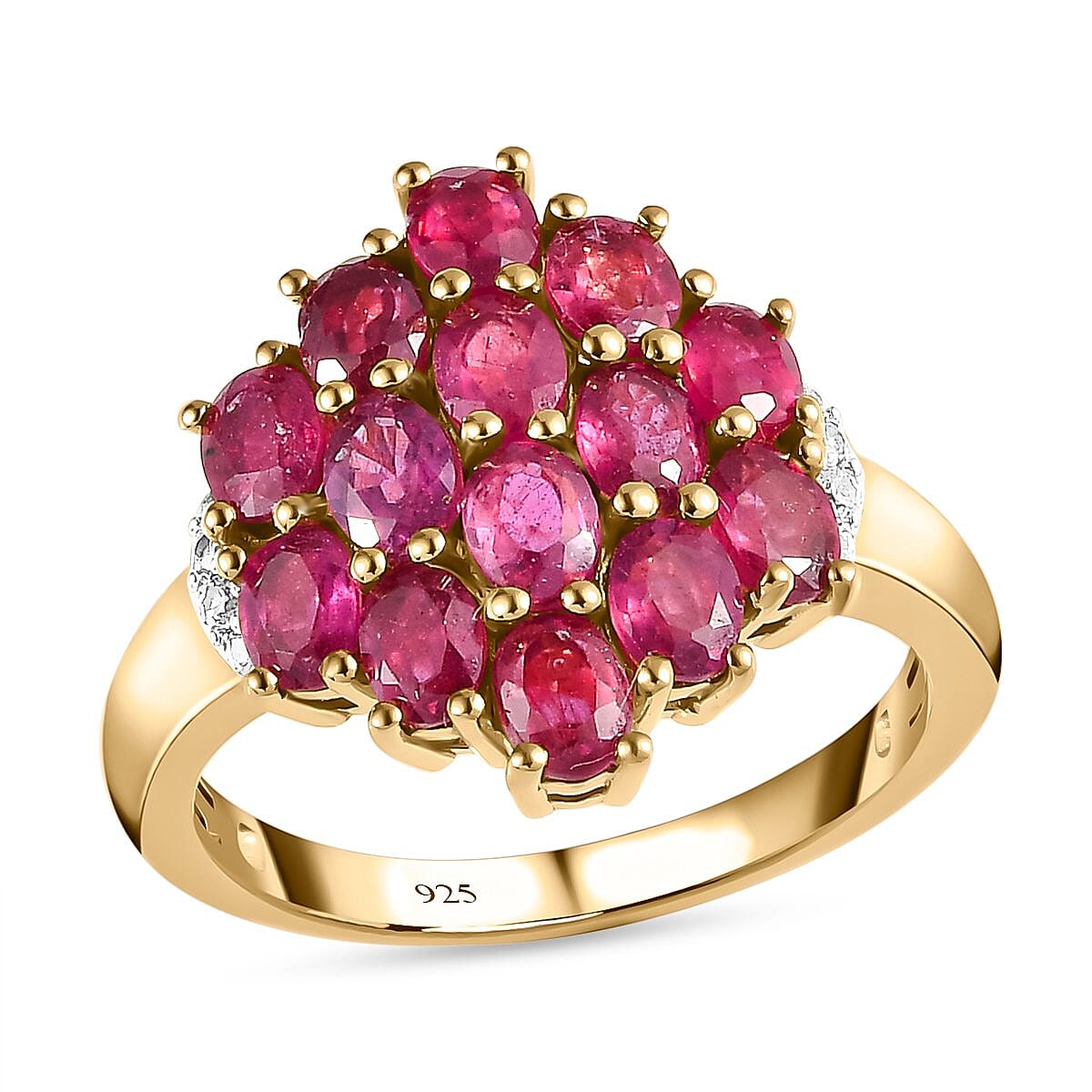 African Ruby (FF), White Zircon 3.60 ctw Ring in 14K Yellow Gold Over Sterling Silver (Size 11.5)