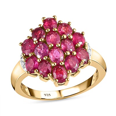 African Ruby (FF), White Zircon 3.60 ctw Ring in 14K Yellow Gold Over Sterling Silver (Size 11.5)