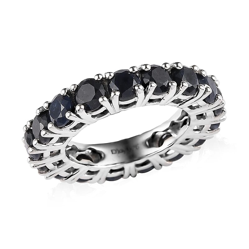 Australian Midnight Sapphire Eternity Band Ring in Platinum Over Sterling Silver (Size 10.0) 7.40 ctw