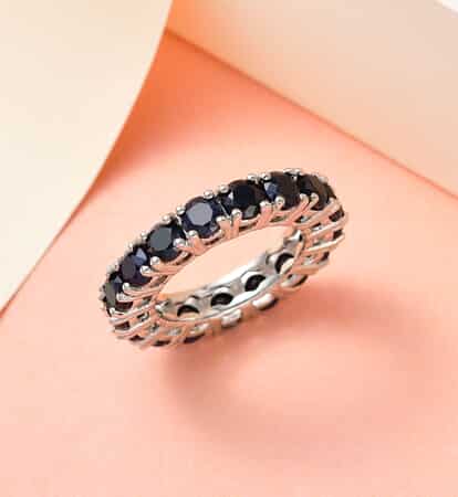 Australian Black Sapphire Eternity Band Ring in Platinum Over Sterling Silver 7.40 ctw image number 1
