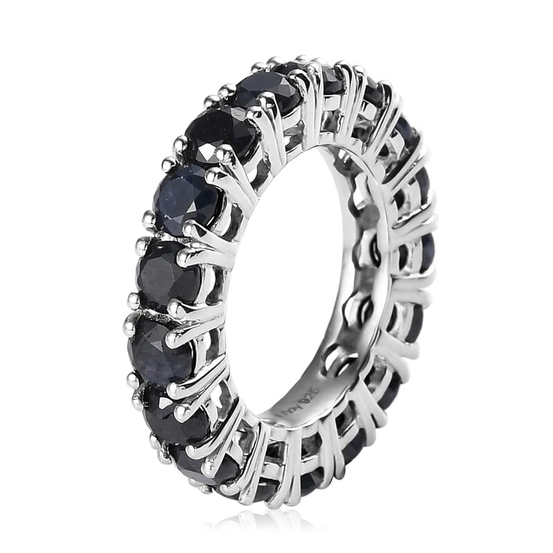 Australian Midnight Sapphire Eternity Band Ring in Platinum Over Sterling Silver (Size 10.0) 7.40 ctw