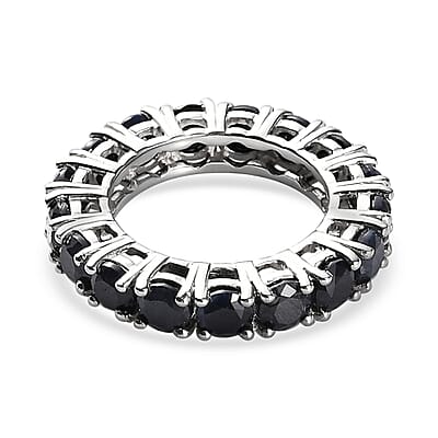 Australian Midnight Sapphire Eternity Band Ring in Platinum Over Sterling Silver (Size 10.0) 7.40 ctw