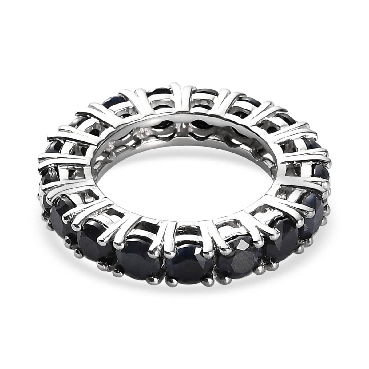 Australian Midnight Sapphire Eternity Band Ring in Platinum Over Sterling Silver (Size 10.0) 7.40 ctw image number 4