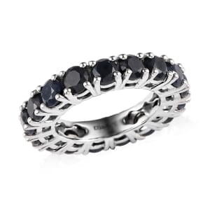 Australian Midnight Sapphire Eternity Band Ring in Platinum Over Sterling Silver (Size 8.0) 7.40 ctw