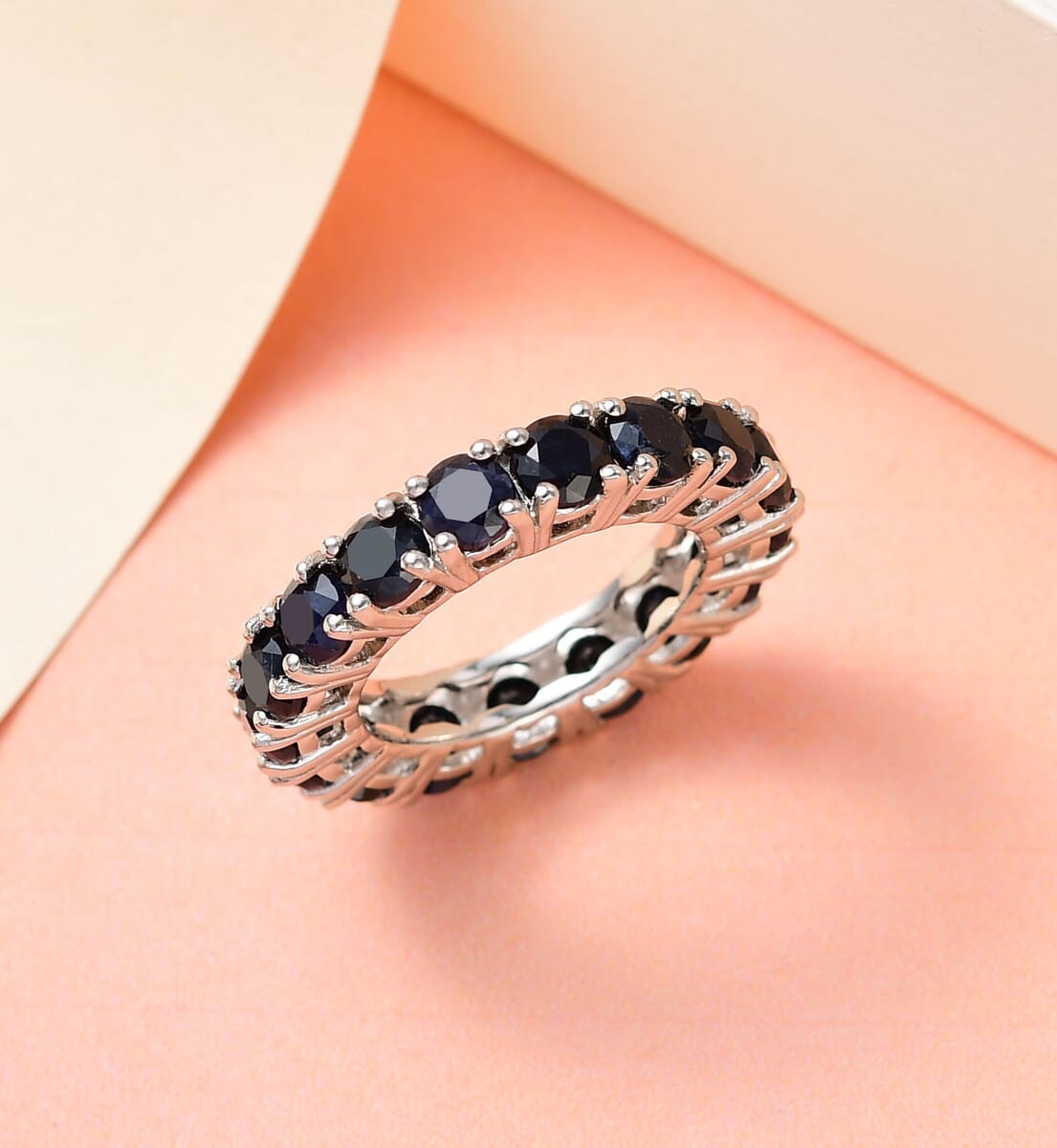 Australian Midnight Sapphire Eternity Band Ring in Platinum Over Sterling Silver (Size 8.0) 7.40 ctw image number 1