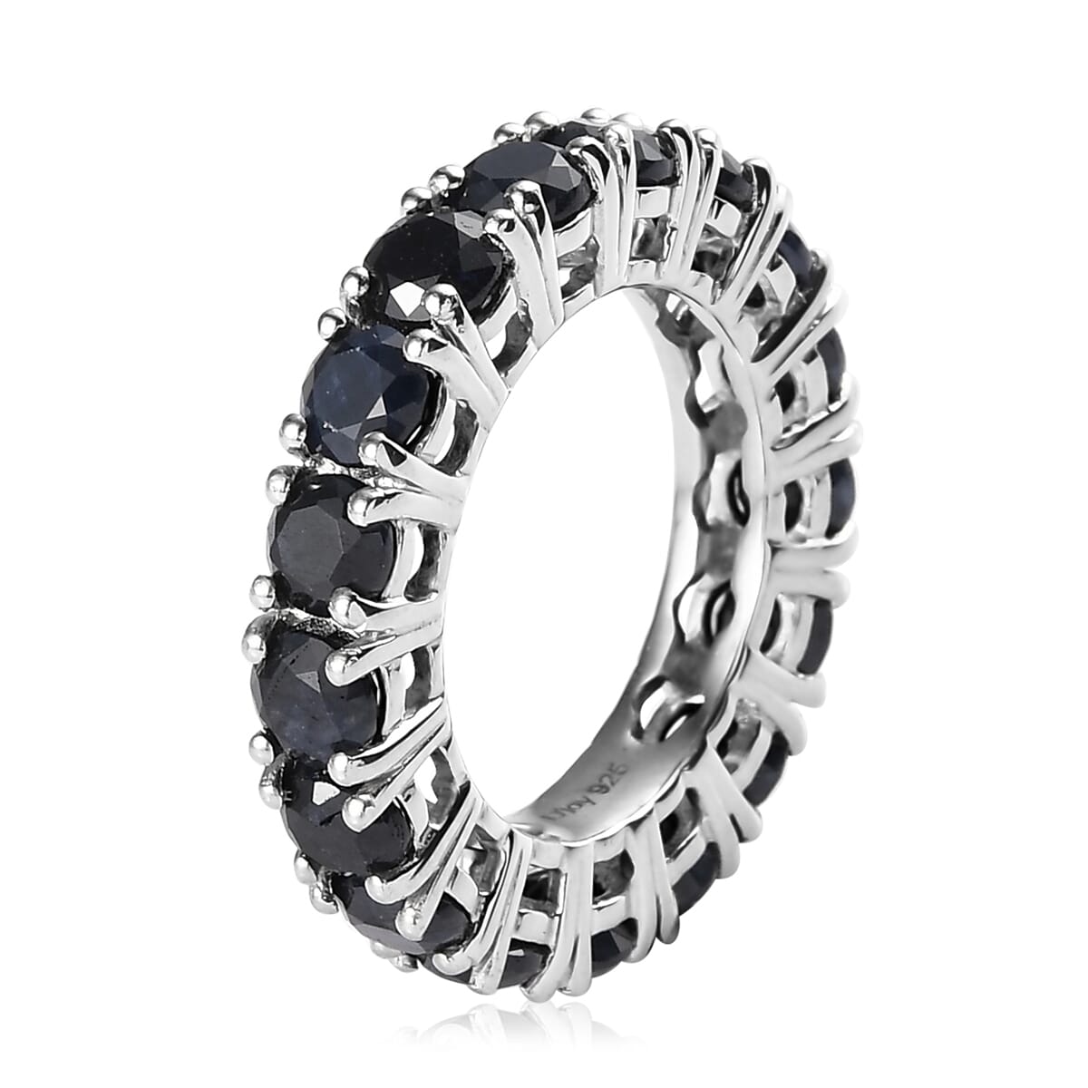 Australian Midnight Sapphire Eternity Band Ring in Platinum Over Sterling Silver (Size 8.0) 7.40 ctw image number 3
