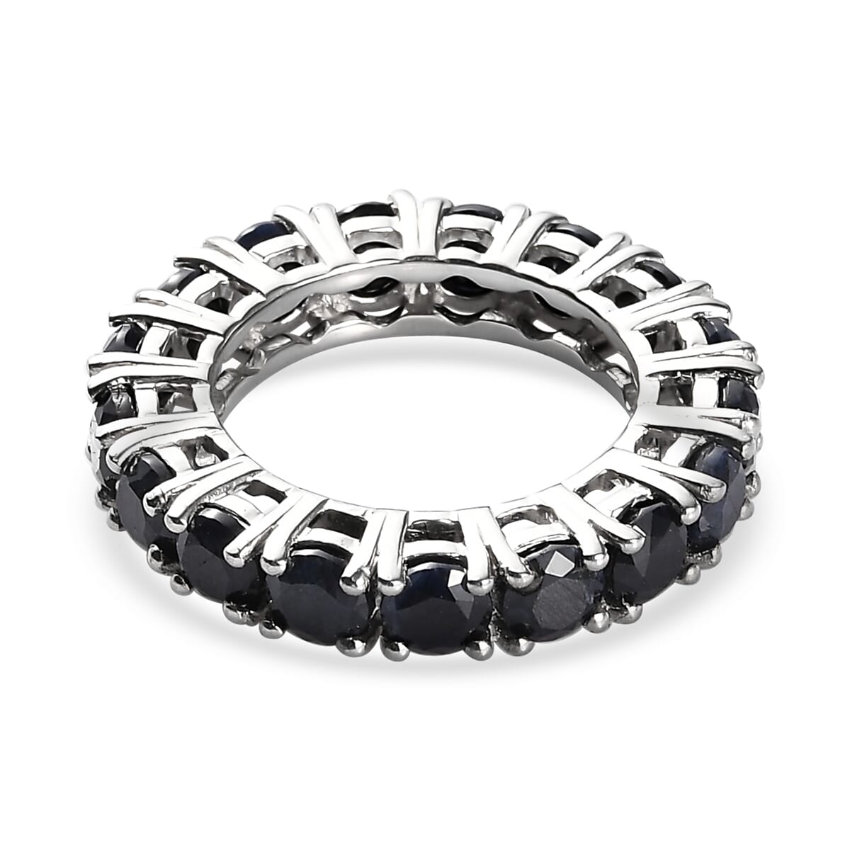 Australian Midnight Sapphire Eternity Band Ring in Platinum Over Sterling Silver (Size 8.0) 7.40 ctw image number 4