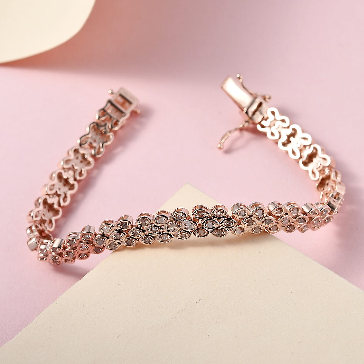 Natural Pink Diamond Bracelet in Vermeil RG Over Sterling Silver, Natural Diamond, Anniversary Gifts (6.50 In) 1.50 ctw image number 1